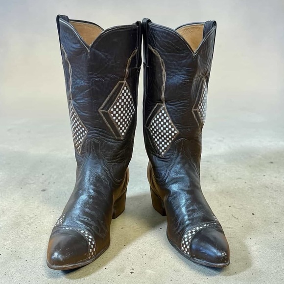 1960s Laramie Diamond Inlay — Women’s 6.5 B Vintage Cowboy Cowgirl Boots - Picture 3 of 7